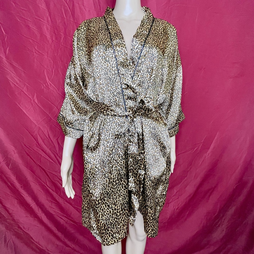 Intimates Leopard Animal Print Mid-Length Kimono Dressing Gown Robe Large